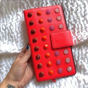 Fossil large neon coral travel wallet clutch